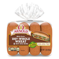 ARNOLD Hot Dog Buns, 100% Whole Wheat 8 ct 16 oz
