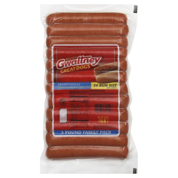 Gwaltney Hot Dogs, Traditional, Bun Size, 24 ct 3 Pound Family Pack