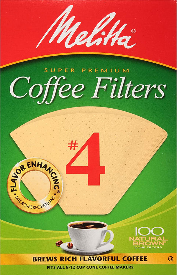 Melitta Natural Brown Paper #4 Size Cone Coffee Filters - 100 ct