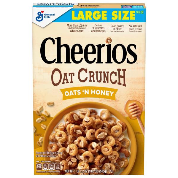 Cheerios Oat Crunch, Oats 'n Honey, Large Size 18.2 oz