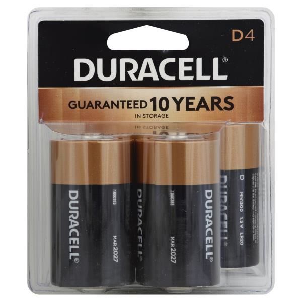 Duracell CopperTop Alkaline D Batteries 4 Count Primary Major Cells - 4 ct