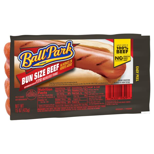 Ball Park Beef Hot Dogs, Bun Size Length, 8 ct 15 oz (100% Beef)
