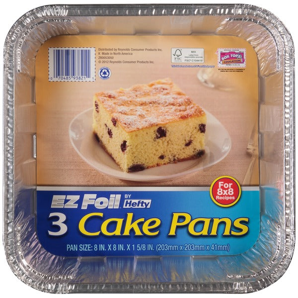 Hefty Ez Foil 8 in. x 8 in. x 1.62 in. Cake Pans - 3 ct