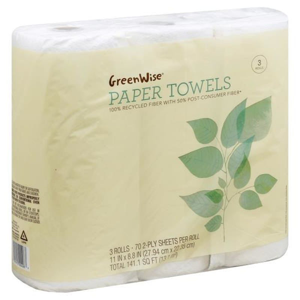GreenWise 100% Recycled Fiber Paper Towel Rolls - 3 ct