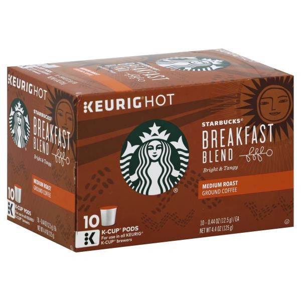 Starbucks Breakfast Blend Medium Roast K-Cup Pods Ground Coffee - 10 ct