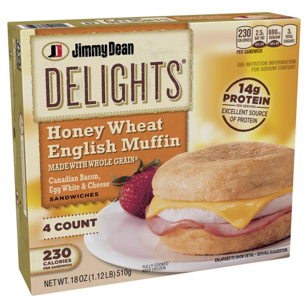 Jimmy Dean Canadian Bacon, Egg White & Cheese English Muffin Sandwiches, 4 ct