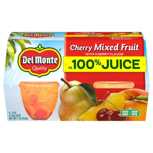 Del Monte Cherry Mixed Fruit in 100% Juice 4, 4 oz Cups