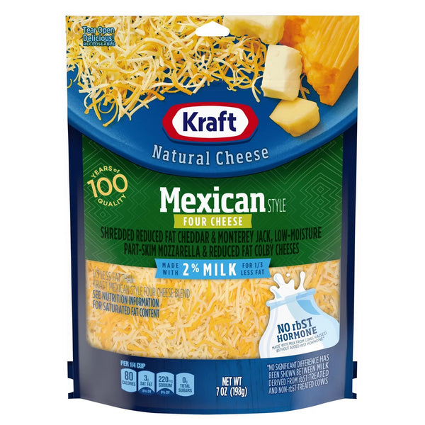 Kraft Natural Mexican Style Four Cheese 2% Milk - 7 oz