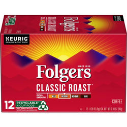 Folgers Keurig Hot Classic Medium Roast Coffee, K-Cup Pods 12, .28 oz pods
