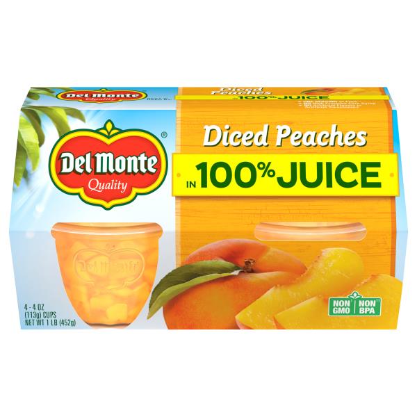 Del Monte Diced Peaches in 100% Juice, 4, 4 oz Cups