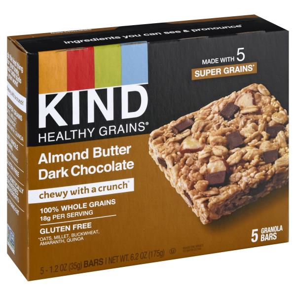 Kind Healthy Grains Granola Bars, Almond Butter Dark Chocolate 5, 1.2 oz bars