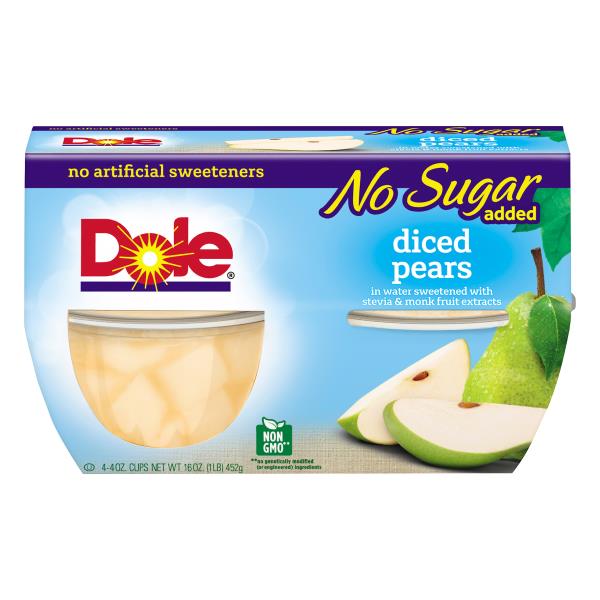Dole Diced Pears, No Sugar Added 4, 4 oz cups
