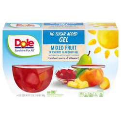 Dole Mixed Fruit, in Cherry Flavored Gel, No Sugar Added 4, 4.3 oz cups