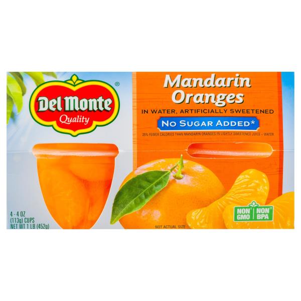 Del Monte Mandarin Oranges, No Sugar Added 4, 4 oz cups