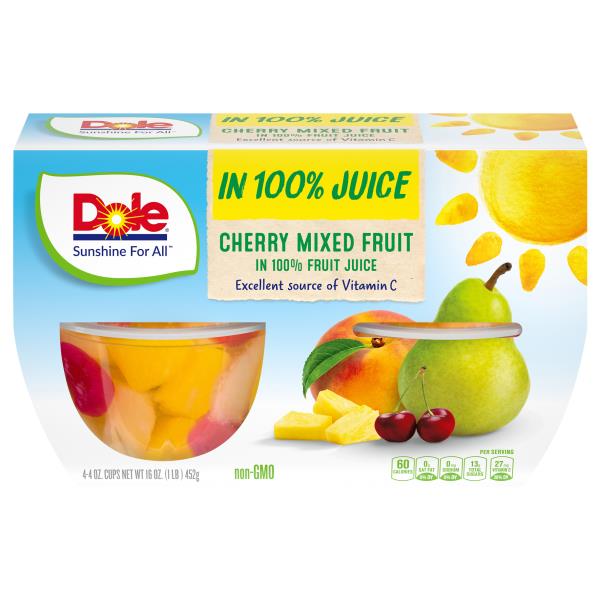 Dole Cherry Mixed Fruit, in 100% Fruit Juice 4, 4 oz Cups