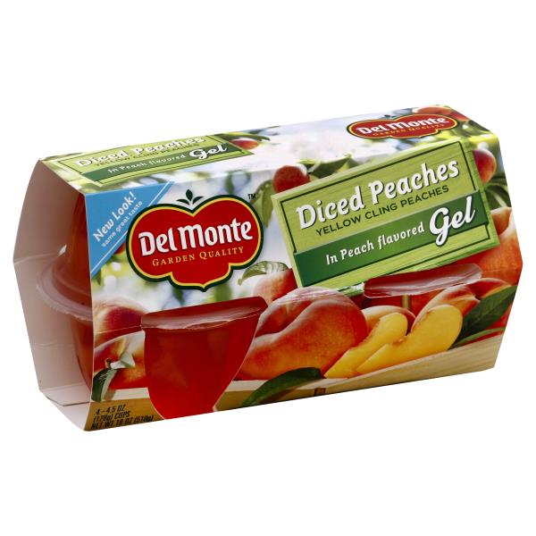 Del Monte Peaches, Diced, in Peach Flavored Gel 4, 4.5 oz cups