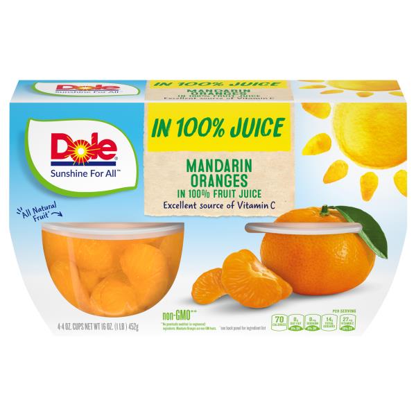 Dole Mandarin Oranges in 100% Fruit Juice 4, 4 oz Cup