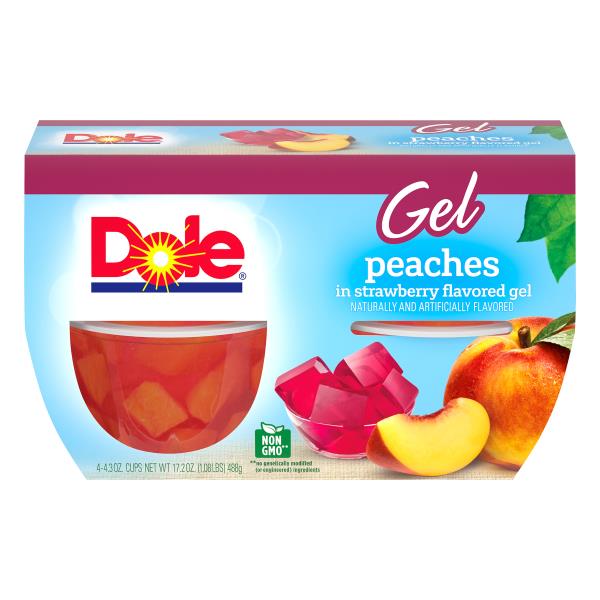 Dole Peaches in Strawberry Flavored Gel 4, 4.3 oz cup