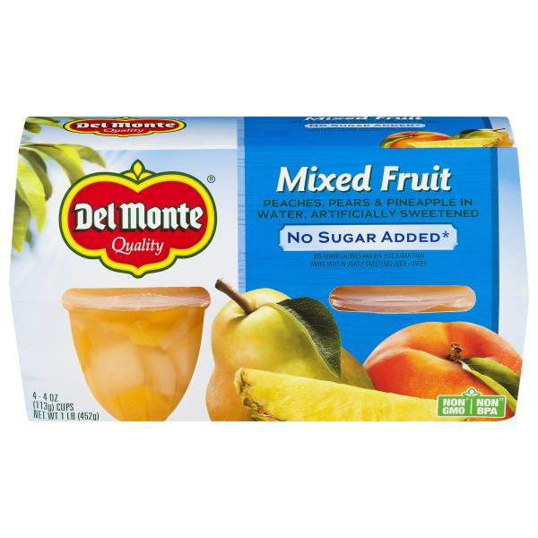 Del Monte Mixed Fruit, No Sugar Added 4, 4 oz Cups