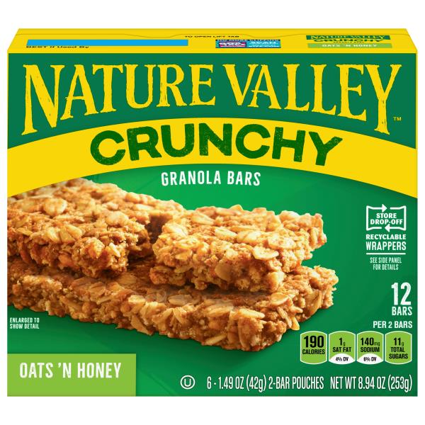 Nature Valley Oats 'n Honey Granola Bars, Crunchy 6, 1.49 oz bars