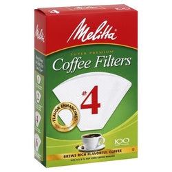 Melitta White Paper #4 Size Cone Coffee Filters - 100 ct